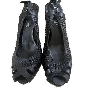 Cathy Jean Shoes Leather Open Toe Block High Heel Strappy Sandal Vintage Black 7